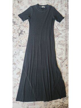 All Row Women's Sz.M Short Sleeve Ribbed Slit Dusty Teal Maxi Dress